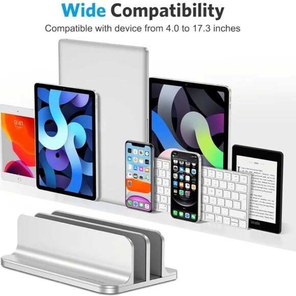 OMOTON ADJUSTABLE DOUBLE VERTICAL LAPTOP STAND- SILVER ALUMINUM DOCK - Picture 3 of 12